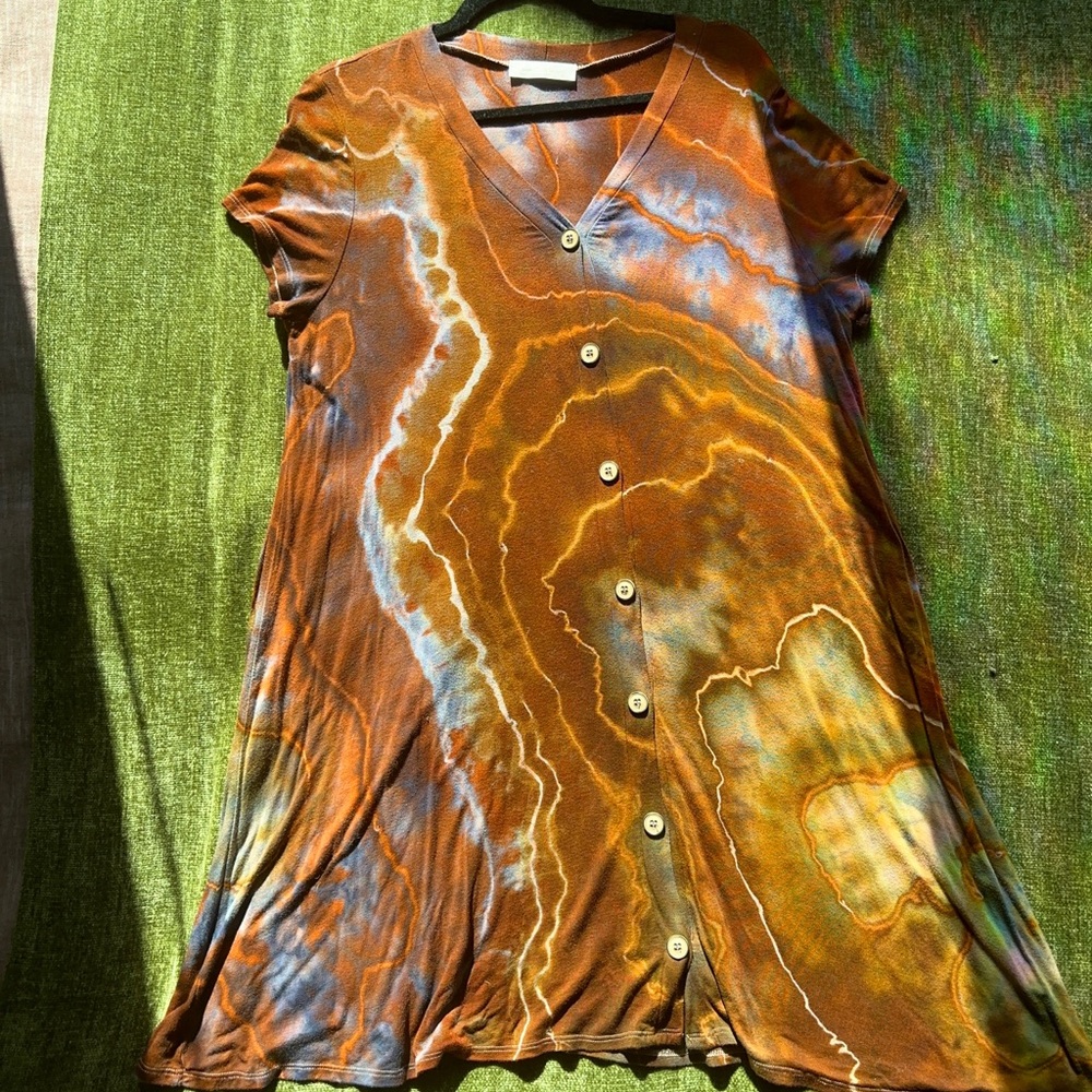 Katya Moon Dyes Earthy Geode Tie Dye Button Down Dress - NWOT